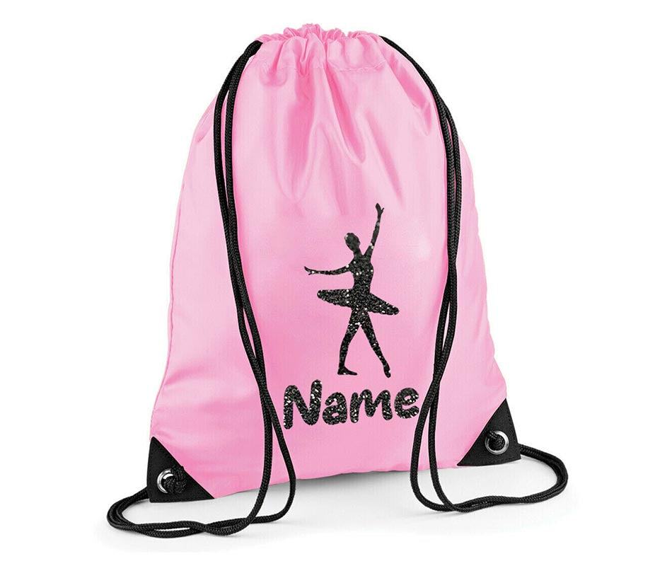 Personalised Dance Pull String Bag Girls Glitter Drawstring Ballet Kids Gift