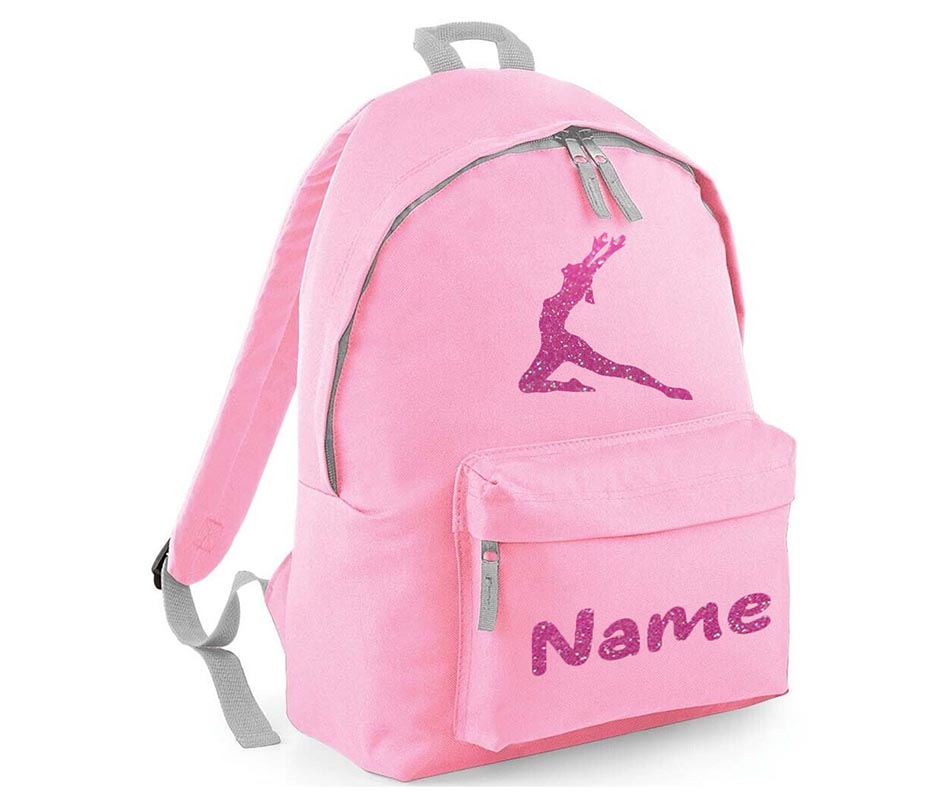 Personalised Gymnastics Leaping dancer School Backpack Kids Any Name Text Girls