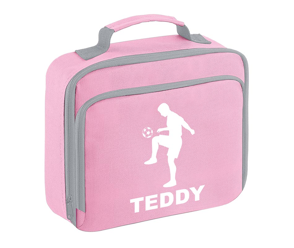 Personalised Football Player Lunch Bag Boys School Insulated Any Name Kids Snack Box