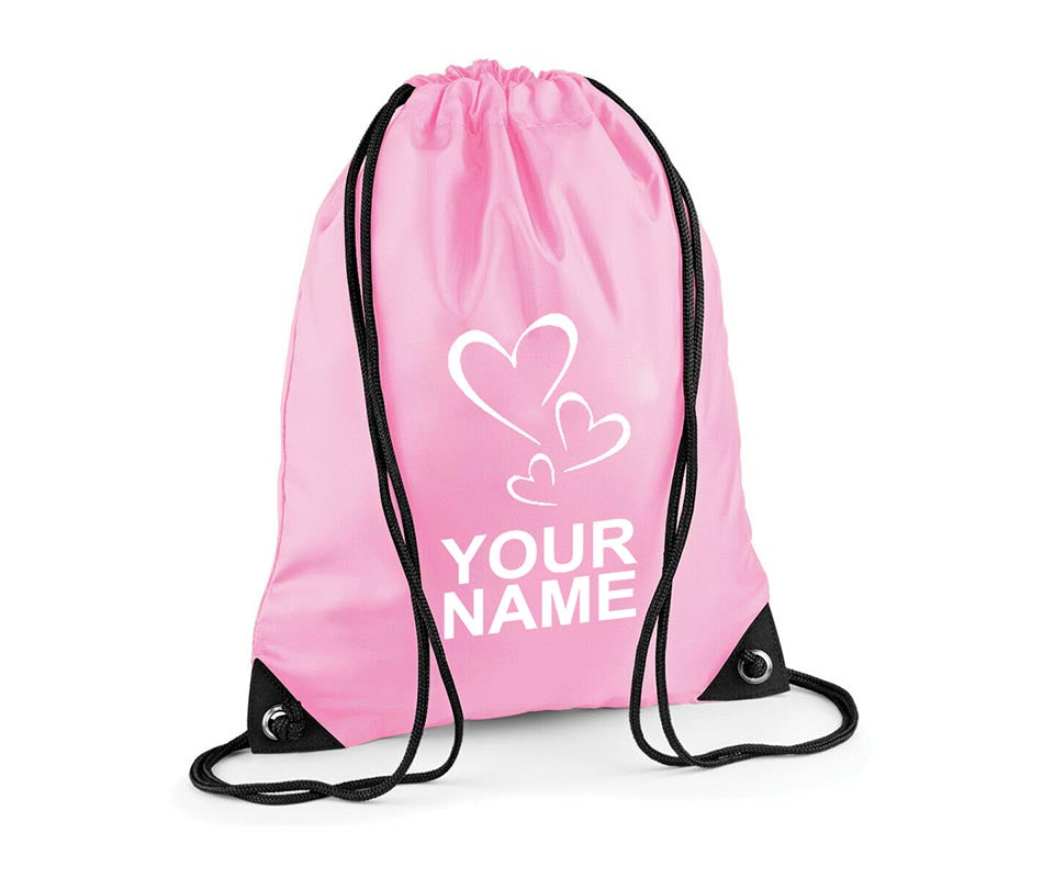 Personalised Unisex Hearts Pull String Bag Drawstring Ballet Kids Gift Casual Backpack