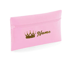 Personalised Pencil Case With Glitter Crown Name School Equipment Pens Bag Case