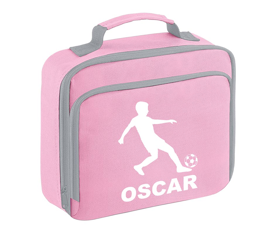 Personalised Football Player Lunch Bag Boys School Insulated Any Name Kids Snack Box