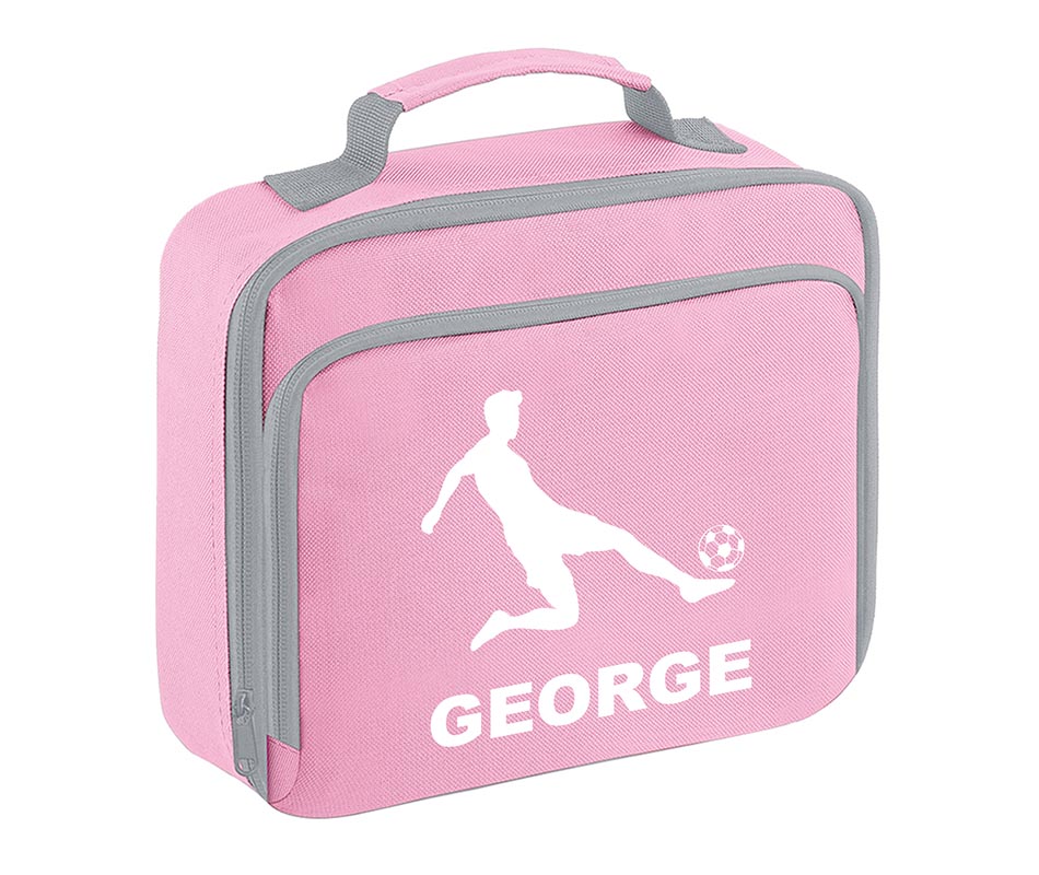 Personalised Football Player Lunch Bag Boys School Insulated Any Name Kids Snack Box