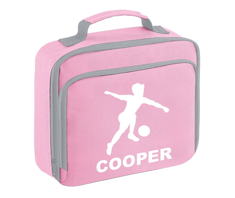 Personalised Football Player Lunch Bag Boys School Insulated Any Name Kids Snack Box