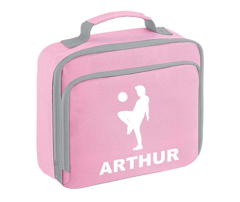 Personalised Football Player Lunch Bag Boys School Insulated Any Name Kids Snack Box