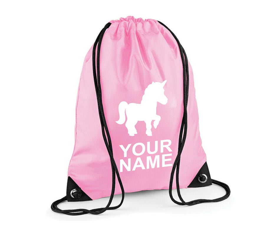 Personalised Unisex Unicorn Pull String Bag Drawstring Ballet Kids Gift Casual Backpack