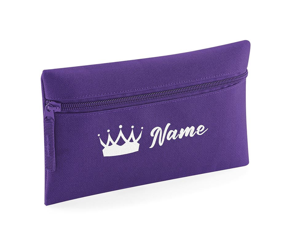 Personalised Pencil Case With Glitter Crown Name School Equipment Pens Bag Case