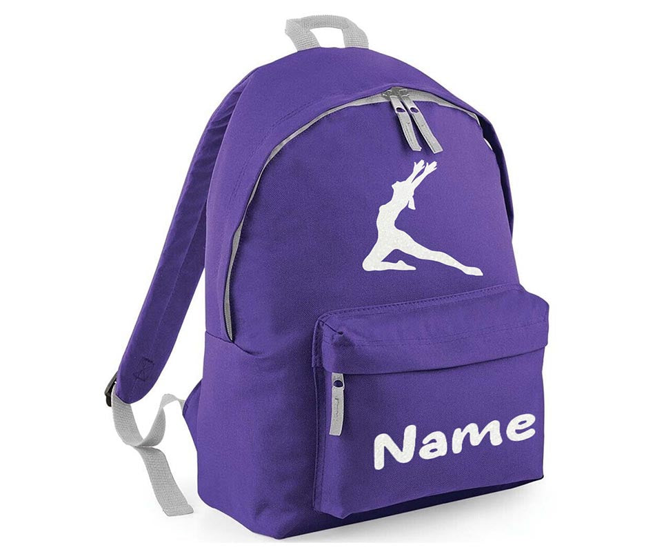 Personalised Gymnastics Leaping dancer School Backpack Kids Any Name Text Girls