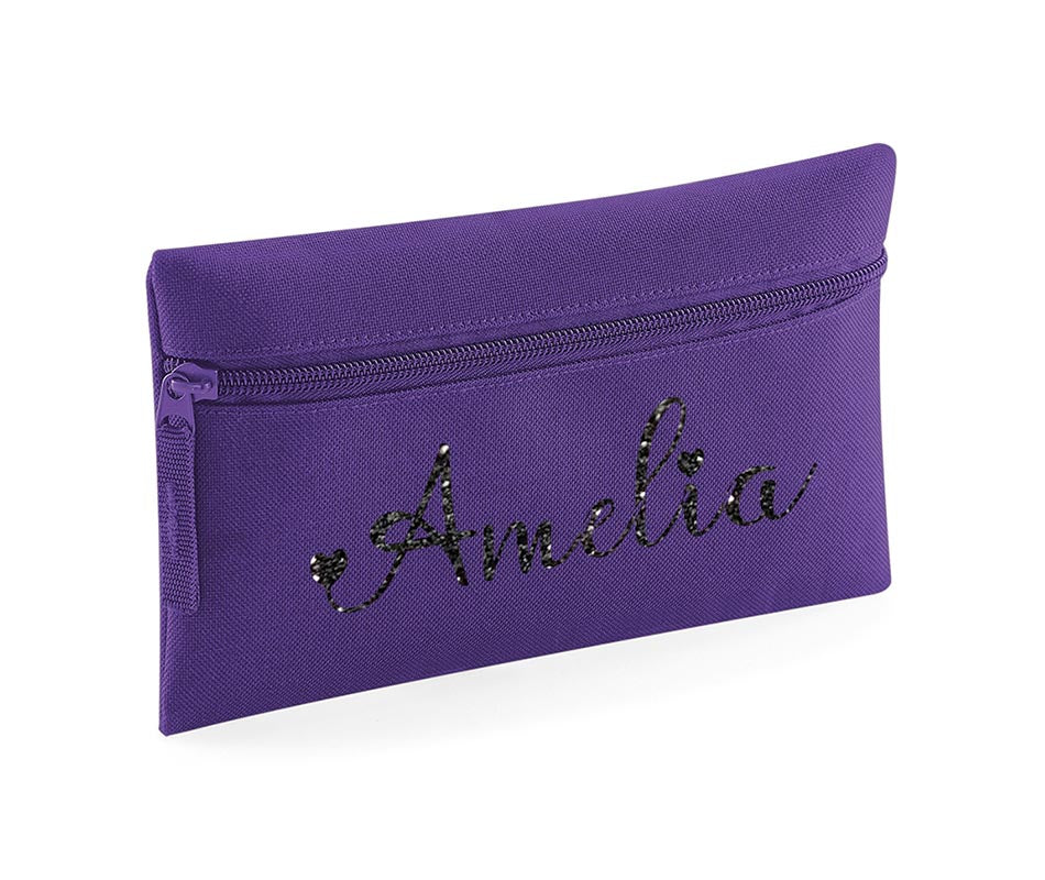 Personalised Pencil Case With Glitter Name School Equipment Pens Bag Case Gift