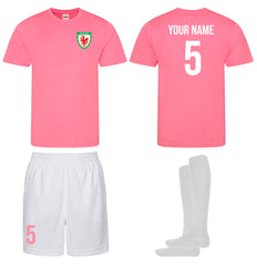 Personalised Wales Style Football Kits Pink White Custom Shirts Shorts and Socks