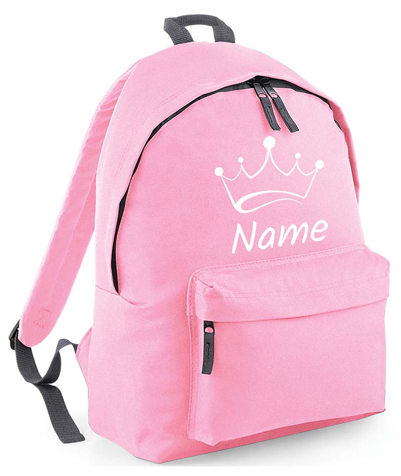 Personalised School Backpack Bag Kids Any Name Text Girls Crown Rucksack PE Kit