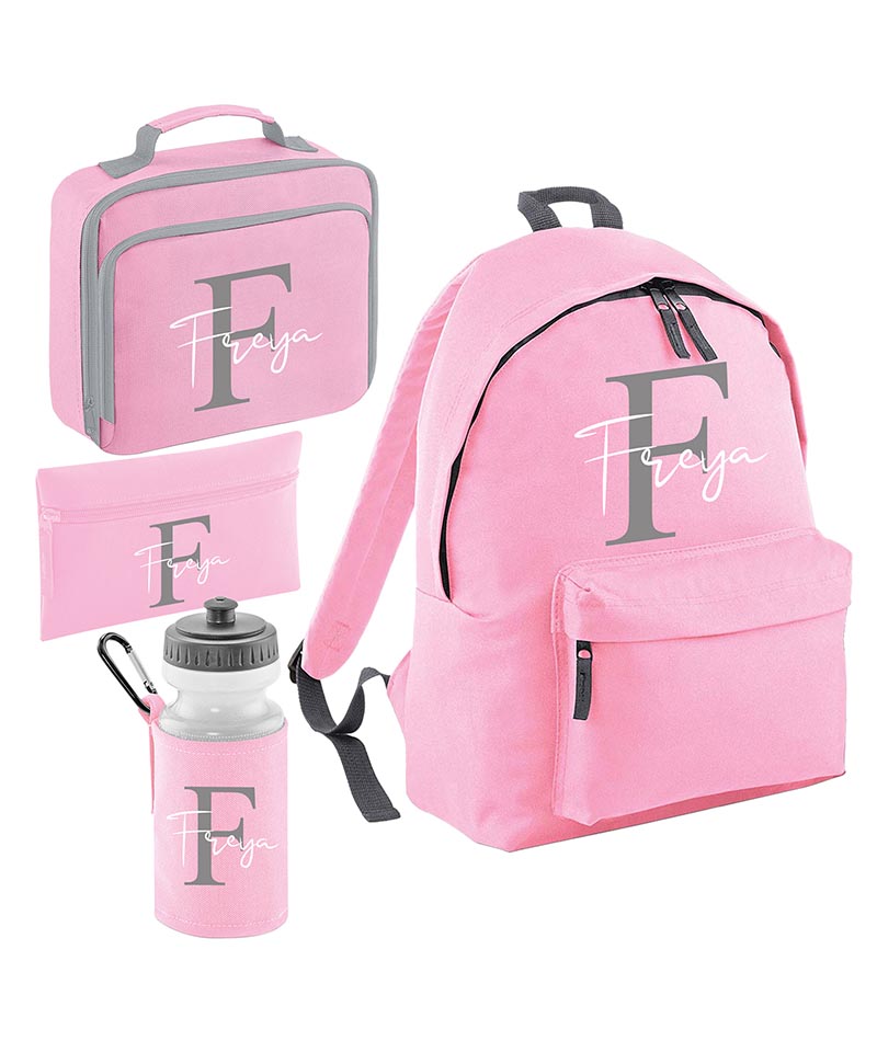 Personalised Initial Name Backpack, Lunch Bag, Drawstring, Water bottle and Pencil Case PE Bag Kids Boys Girls