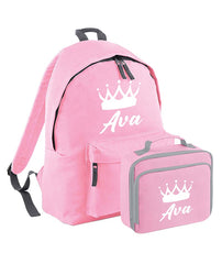 Personalised Crown Backpack, Lunch Bag, Drawstring, Water bottle and Pencil Case PE Bag Kids Boys Girls