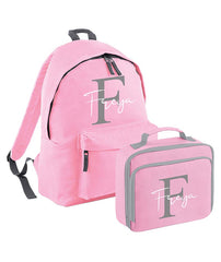 Personalised Initial Name Backpack, Lunch Bag, Drawstring, Water bottle and Pencil Case PE Bag Kids Boys Girls