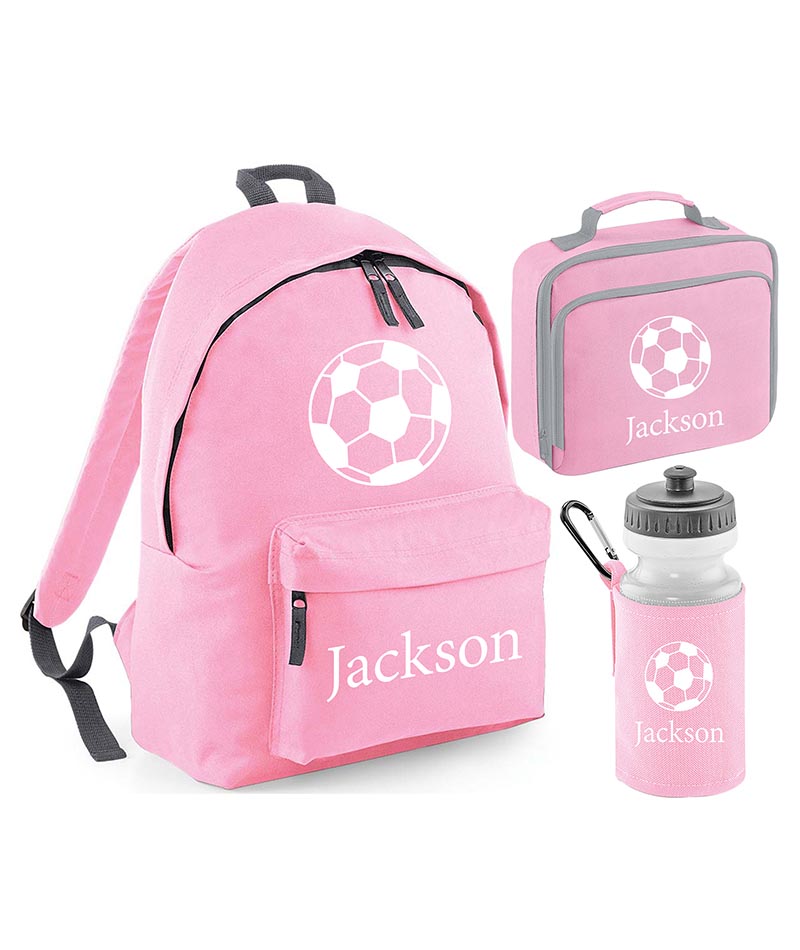 Personalised Football Backpack, Lunch Bag, Drawstring, Water bottle and Pencil Case PE Bag Kids Boys Girls