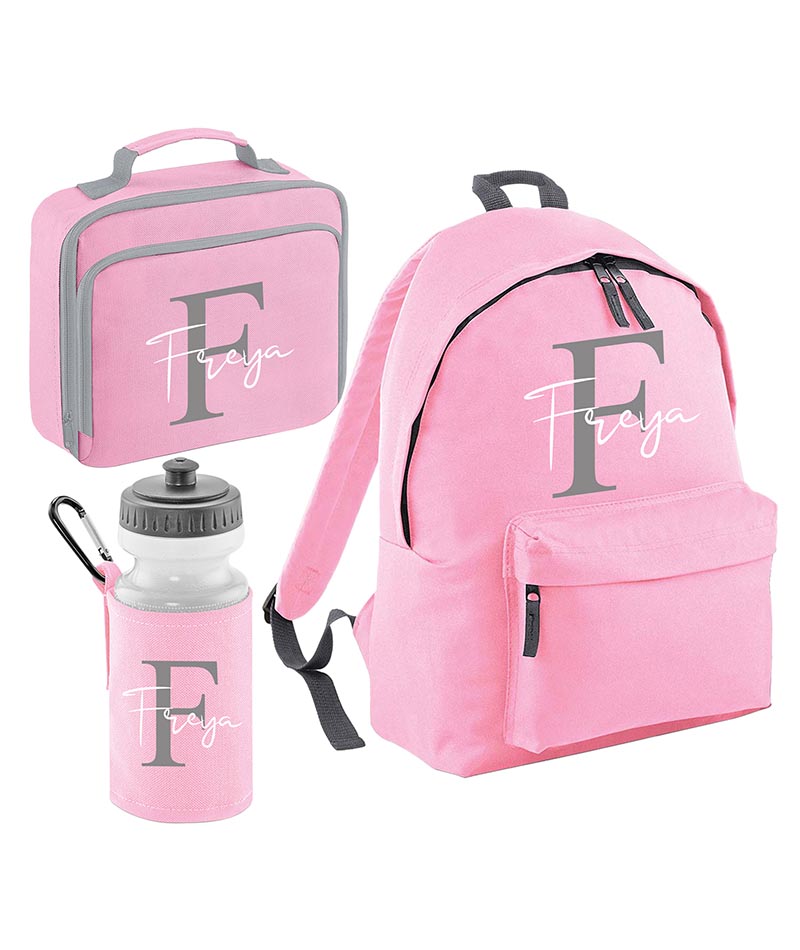 Personalised Initial Name Backpack, Lunch Bag, Drawstring, Water bottle and Pencil Case PE Bag Kids Boys Girls