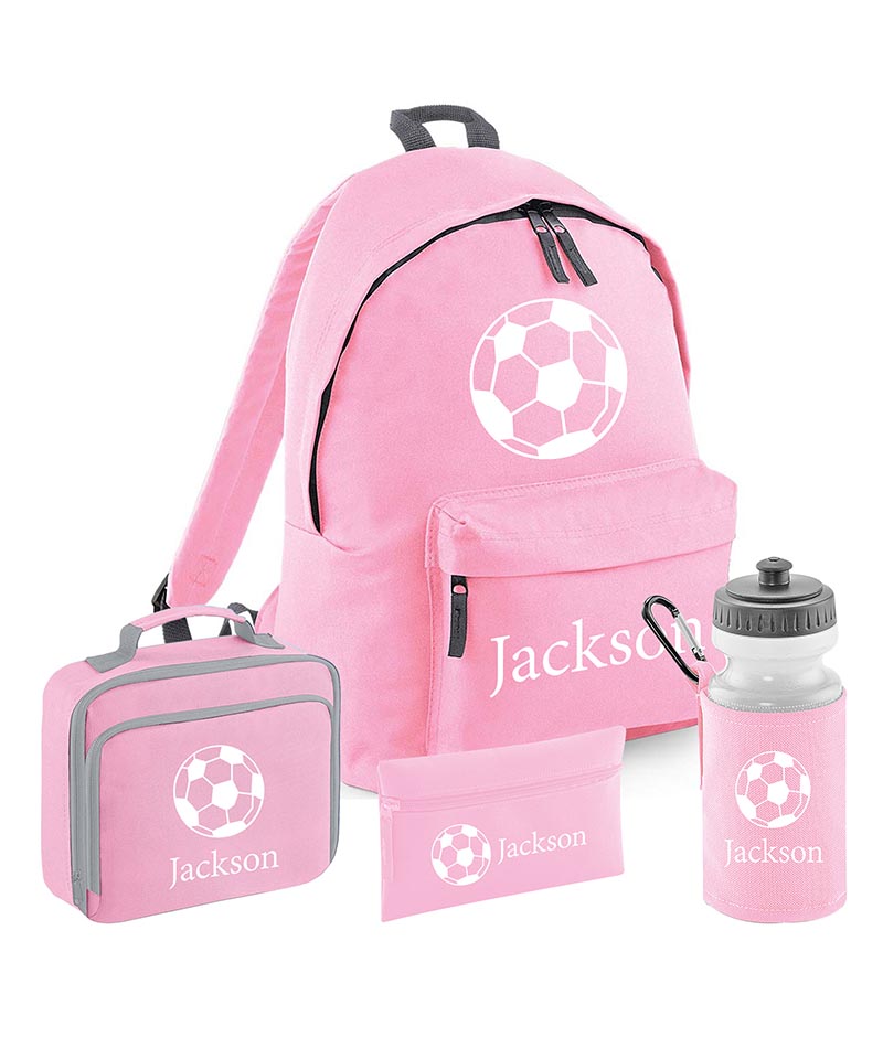 Personalised Football Backpack, Lunch Bag, Drawstring, Water bottle and Pencil Case PE Bag Kids Boys Girls