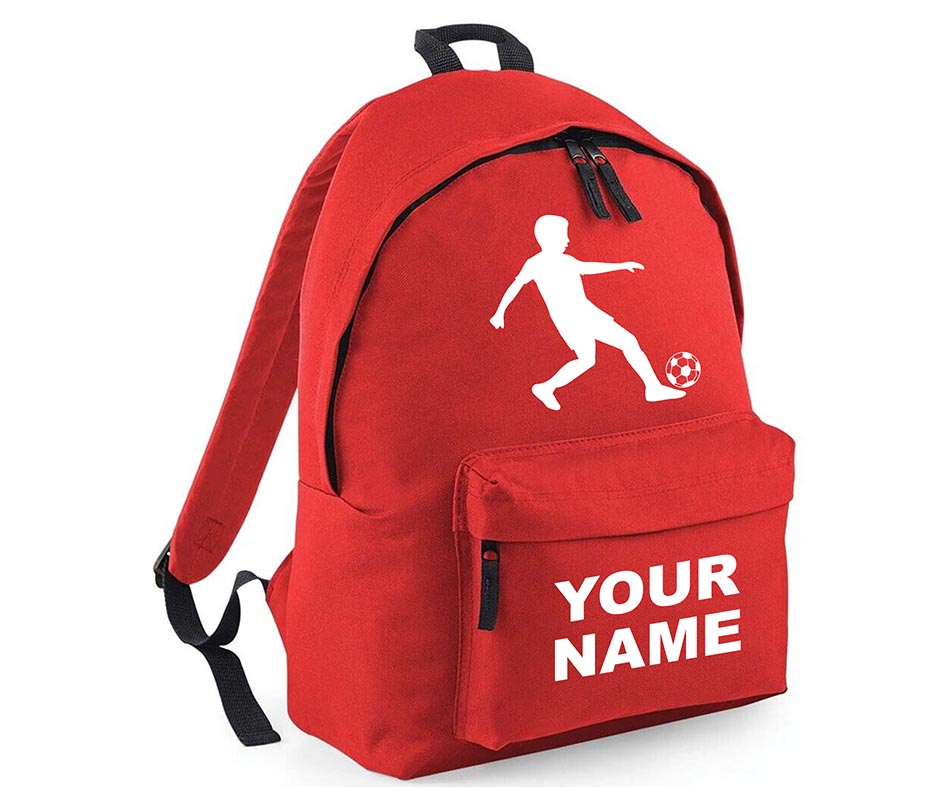 Personalised Football Player School Backpack Bag Kids Any Name Text Girls Boys Rucksack Casual and Travel Bag PE Kit