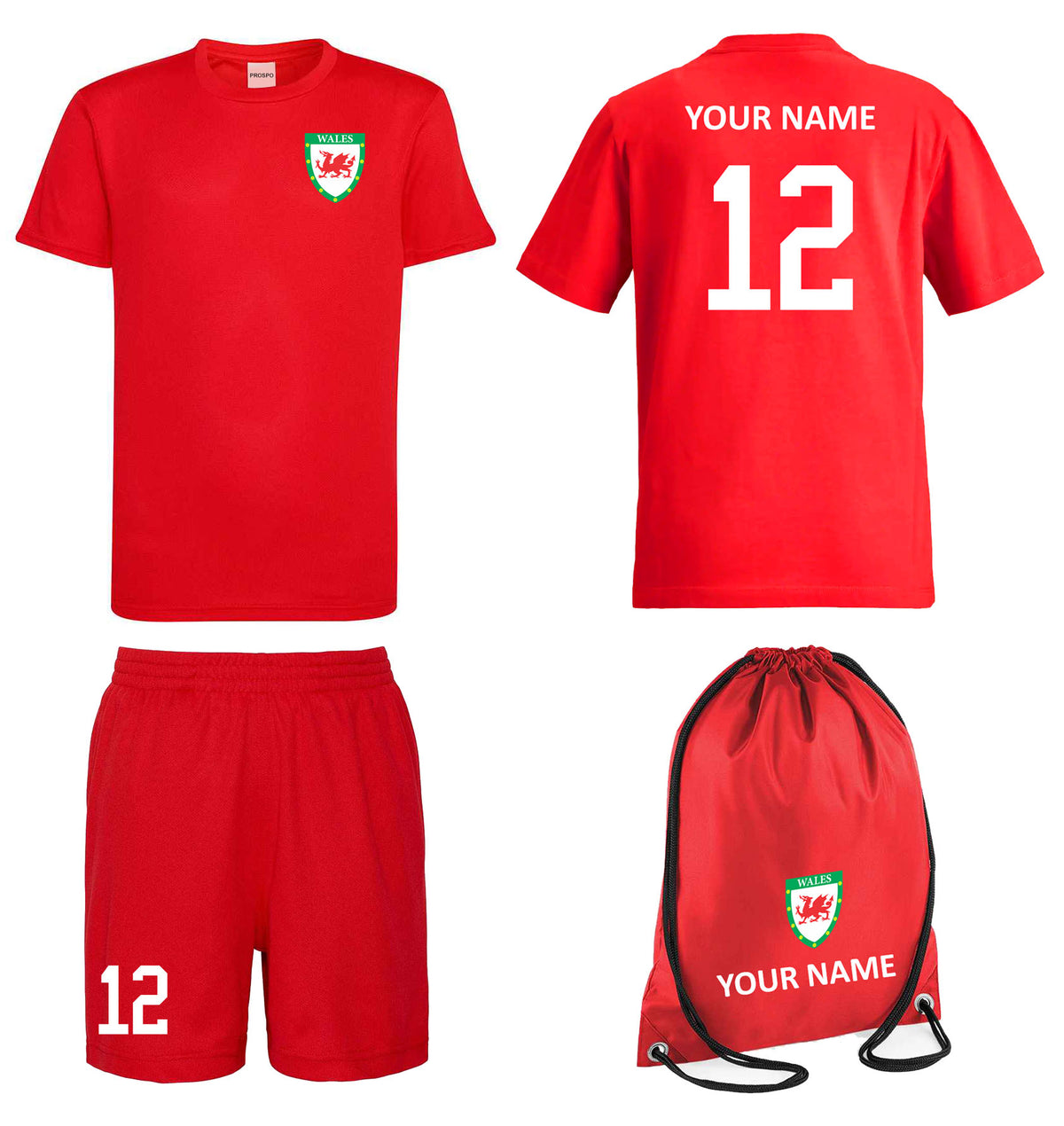 Personalised Wales Style Football Kits Customised Shirts Shorts and Kit Bags