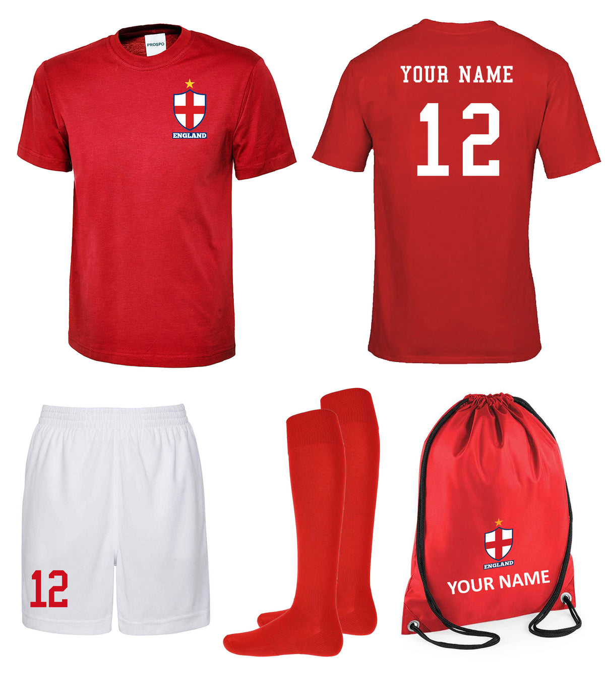 Children Personalised England Flag badge Style Sports Football Kits