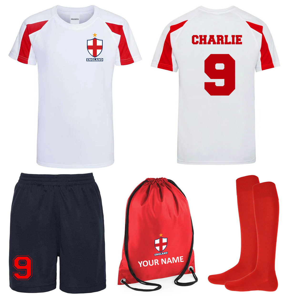 Children Personalised England Flag Badge Football Sports Kits