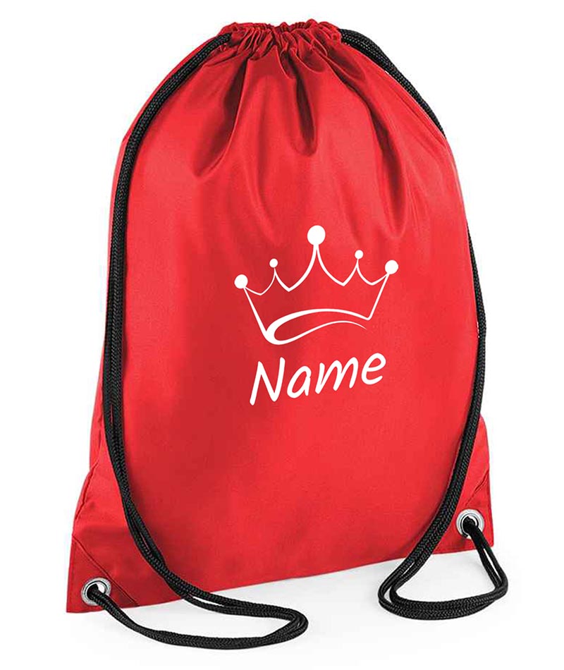 Personalised Crown Pull String Bag Unisex Drawstring Ballet Kids Gift