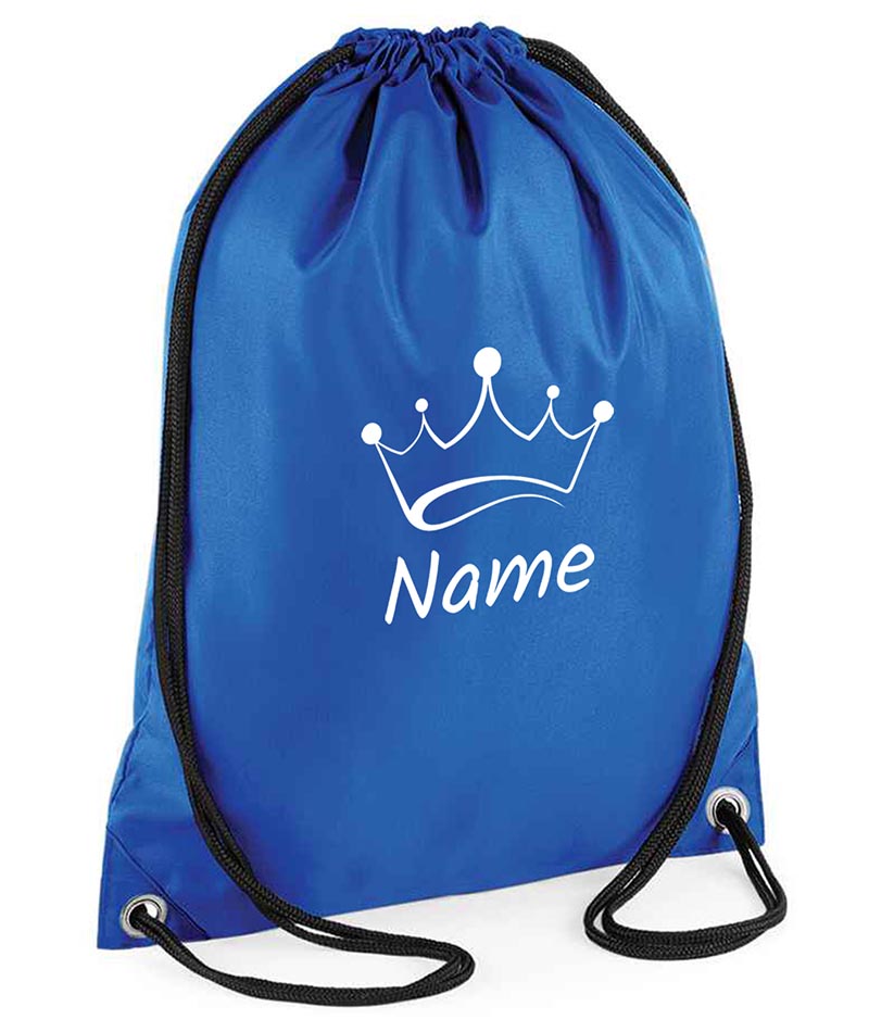 Personalised Crown Pull String Bag Unisex Drawstring Ballet Kids Gift