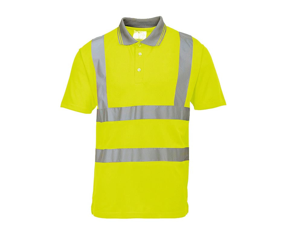 Hi Vis Viz Polo T-Shirt High Visibility Reflective Tape Safety Security Work Top