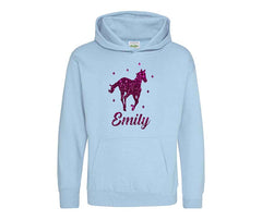 Personalised Glitter Horse Riding Hoodie Girls Boys Hoody Kids Top Jumper