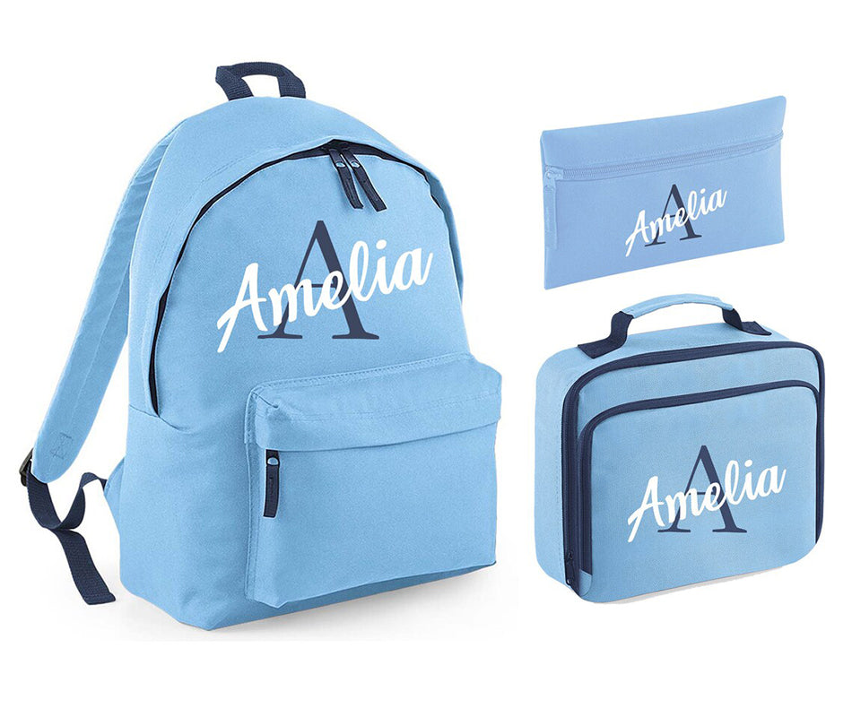 Personalised Backpack Kids Boys Girls Initial Name Backpack, Lunch Bag and Pencil Case PE Bag School Bag Back To School bag set
