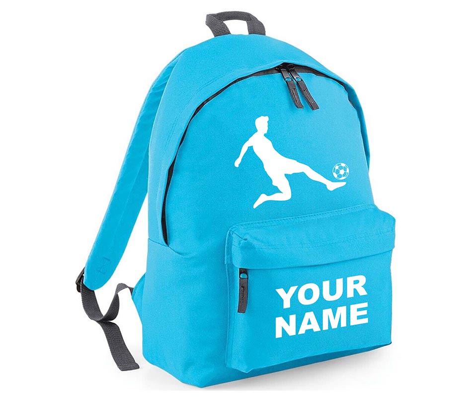 Personalised Football Player School Backpack Bag Kids Any Name Text Girls Boys Rucksack Casual and Travel Bag PE Kit