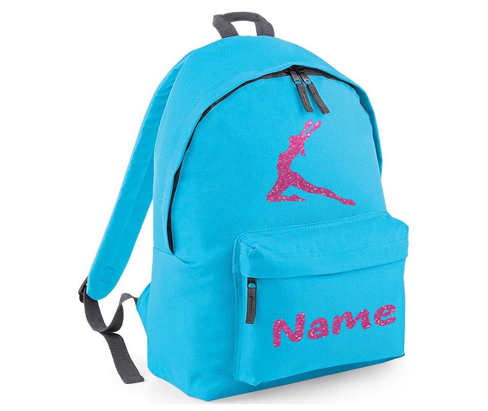 Personalised Gymnastics Leaping dancer School Backpack Kids Any Name Text Girls