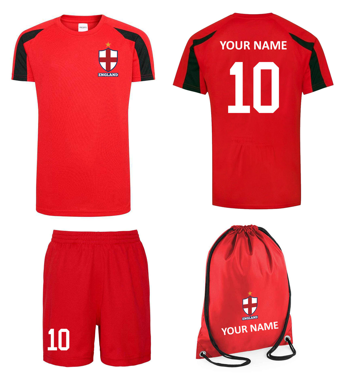 Children Personalised England Flag Badge Style Football Kits