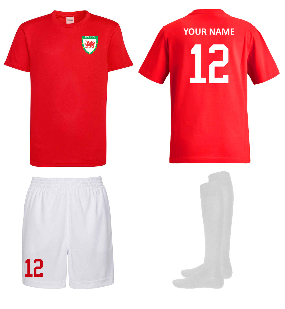 Personalised Wales Style Football Kits Custom Shirts Shorts and Socks