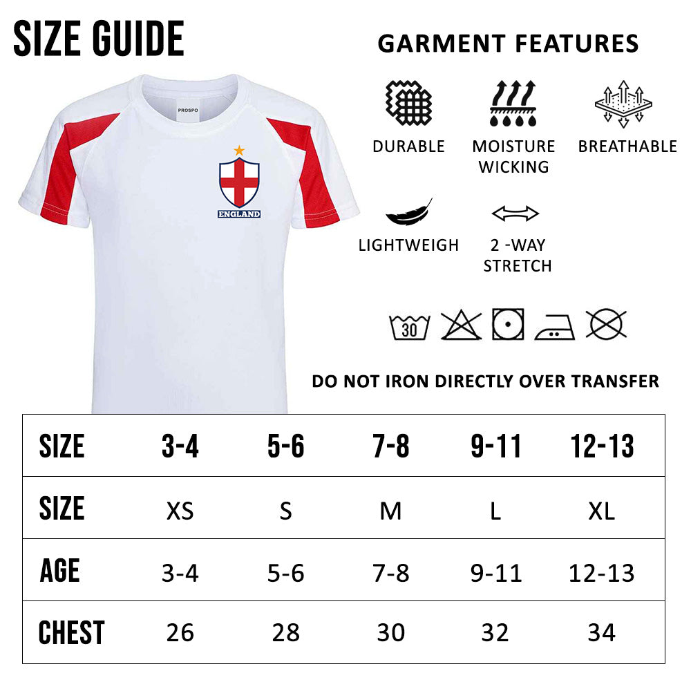 Personalised England Flag Badge Football Kit for Boys and Girls