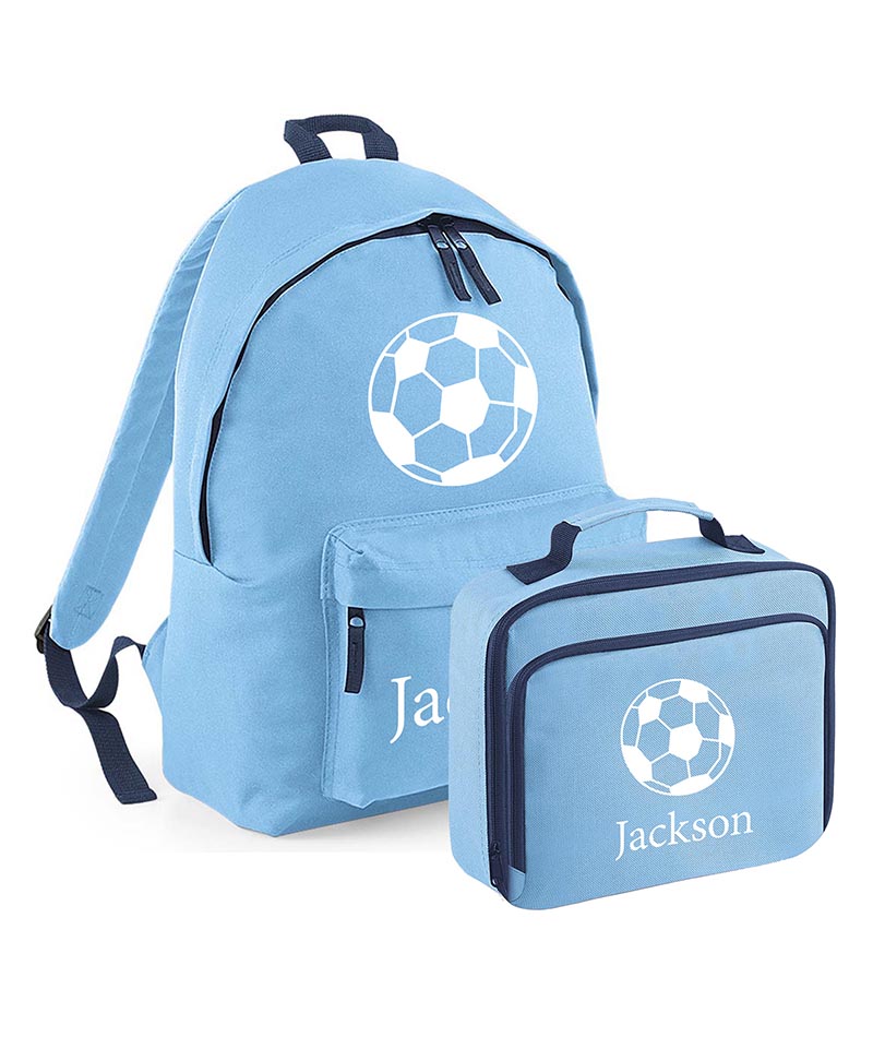 Personalised Football Backpack, Lunch Bag, Drawstring, Water bottle and Pencil Case PE Bag Kids Boys Girls