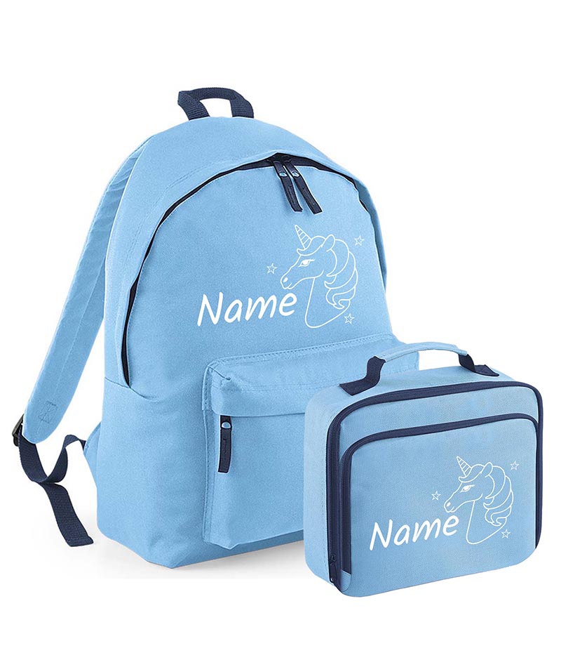 Personalised School Bag Set Girls Backpack Lunch Box Unicorn Gift