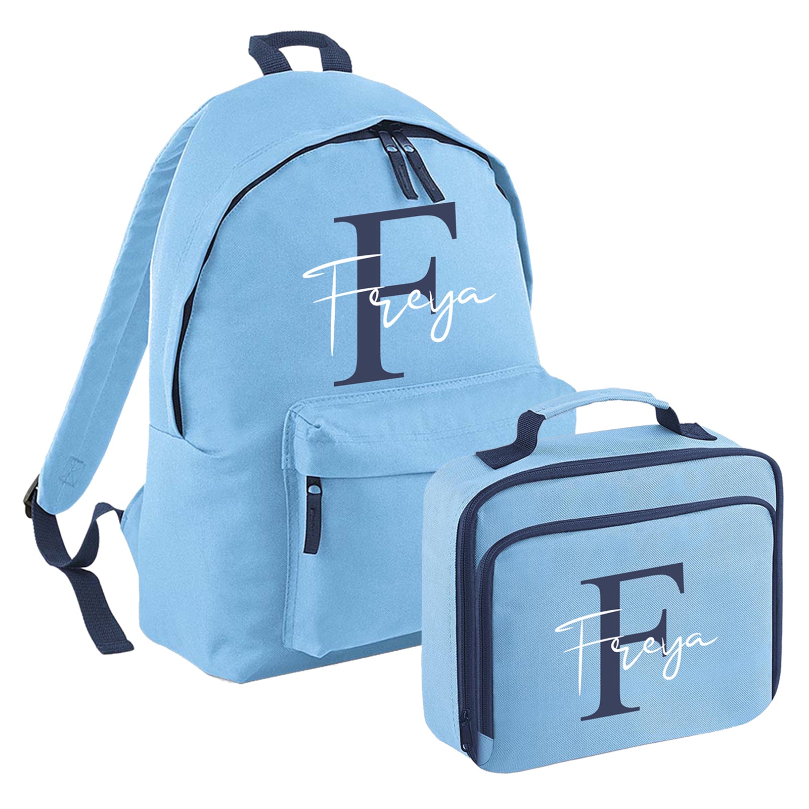 Personalised Initial Name Backpack, Lunch Bag, Drawstring, Water bottle and Pencil Case PE Bag Kids Boys Girls