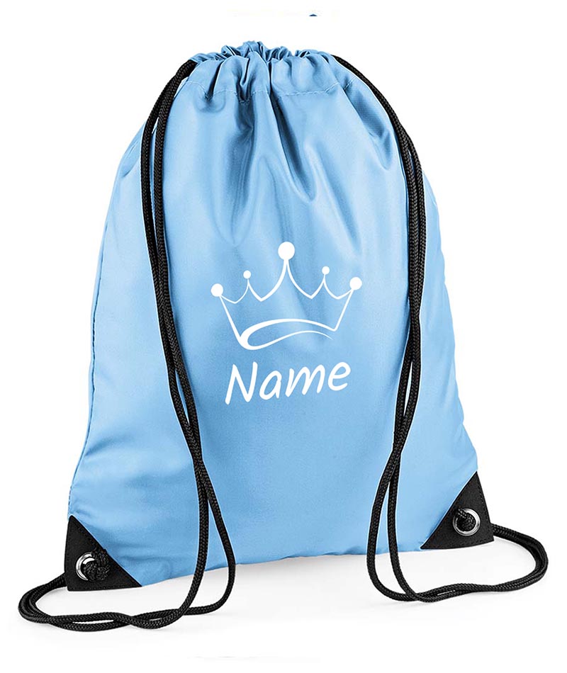 Personalised Crown Pull String Bag Unisex Drawstring Ballet Kids Gift