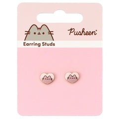 Pusheen Gold Plated Heart Stud Earrings