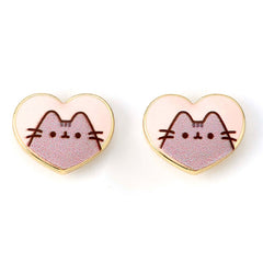 Pusheen Gold Plated Heart Stud Earrings