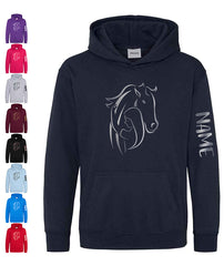 Personalised Equestrian Glitter Hoodie Custom Printed Name Girls Hoodies Jumper