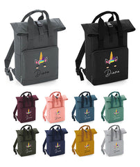 Personalised Unicorn Backpack with Your Name Twin Handle Roll-Top Backpack