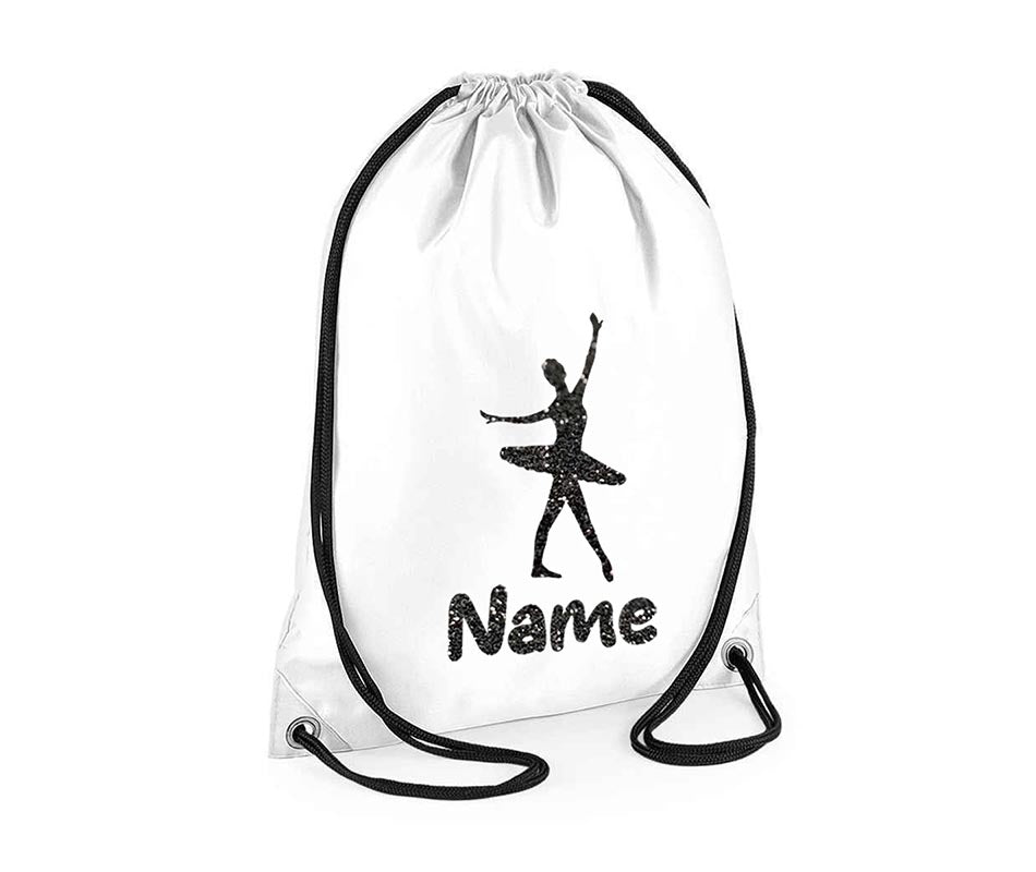 Personalised Dance Pull String Bag Girls Glitter Drawstring Ballet Kids Gift