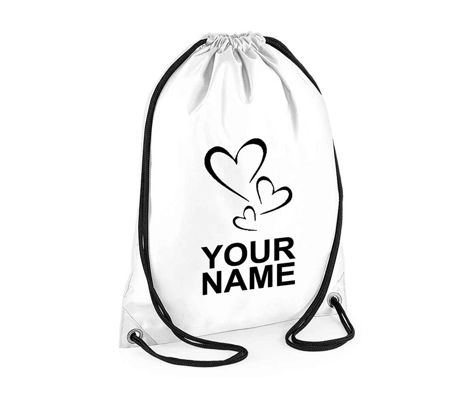 Personalised Unisex Hearts Pull String Bag Drawstring Ballet Kids Gift Casual Backpack