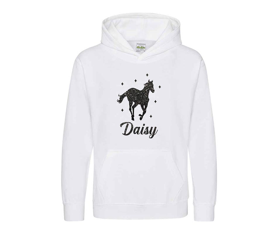 Personalised Glitter Horse Riding Hoodie Girls Boys Hoody Kids Top Jumper