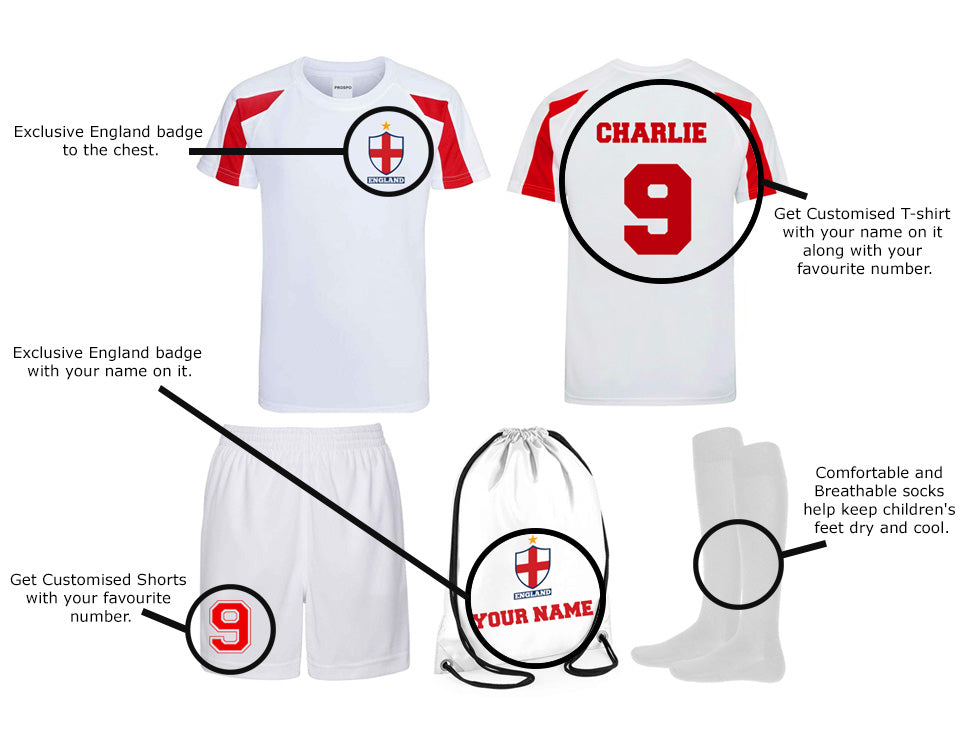 Children Personalised England Flag Badge Football Kits