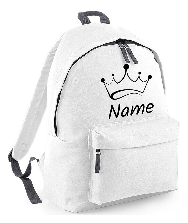 Personalised School Backpack Bag Kids Any Name Text Girls Crown Rucksack PE Kit