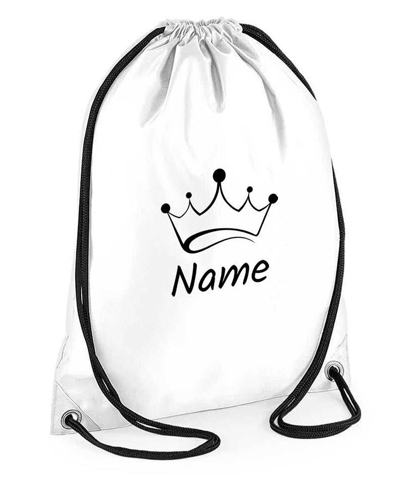 Personalised Crown Pull String Bag Unisex Drawstring Ballet Kids Gift