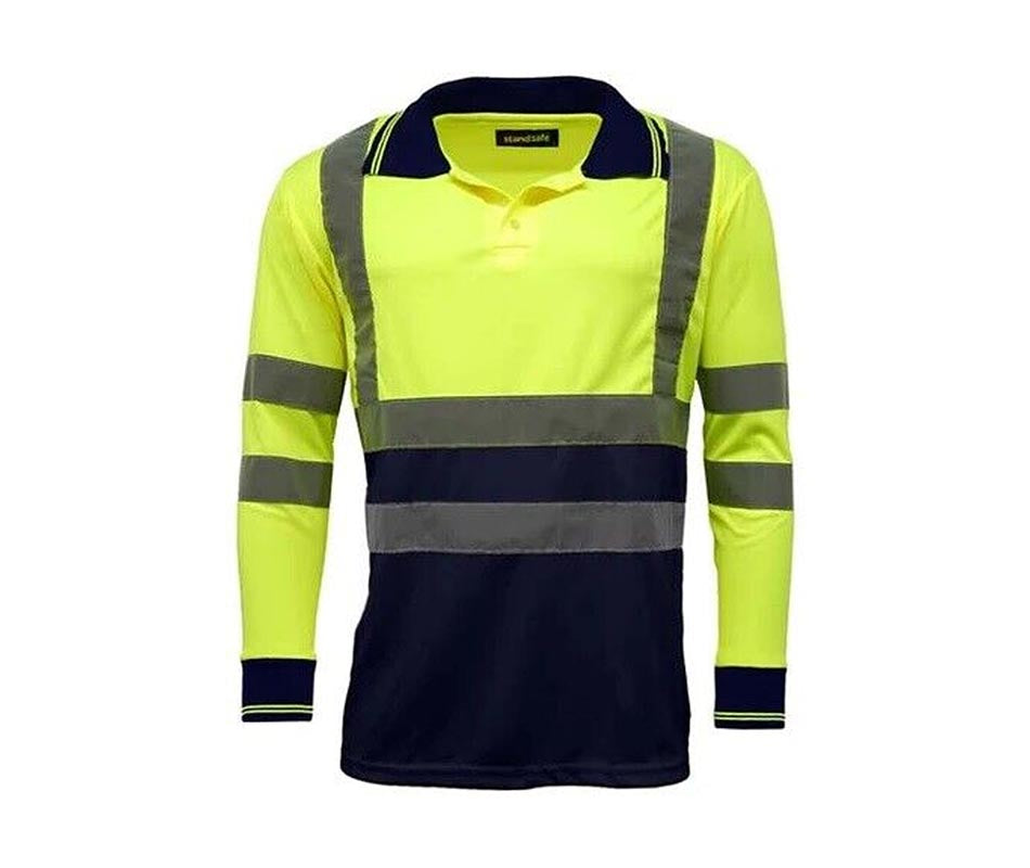 Hi Vis Viz Polo T-Shirt High Visibility Reflective Tape Safety Security Work Top - 5XL